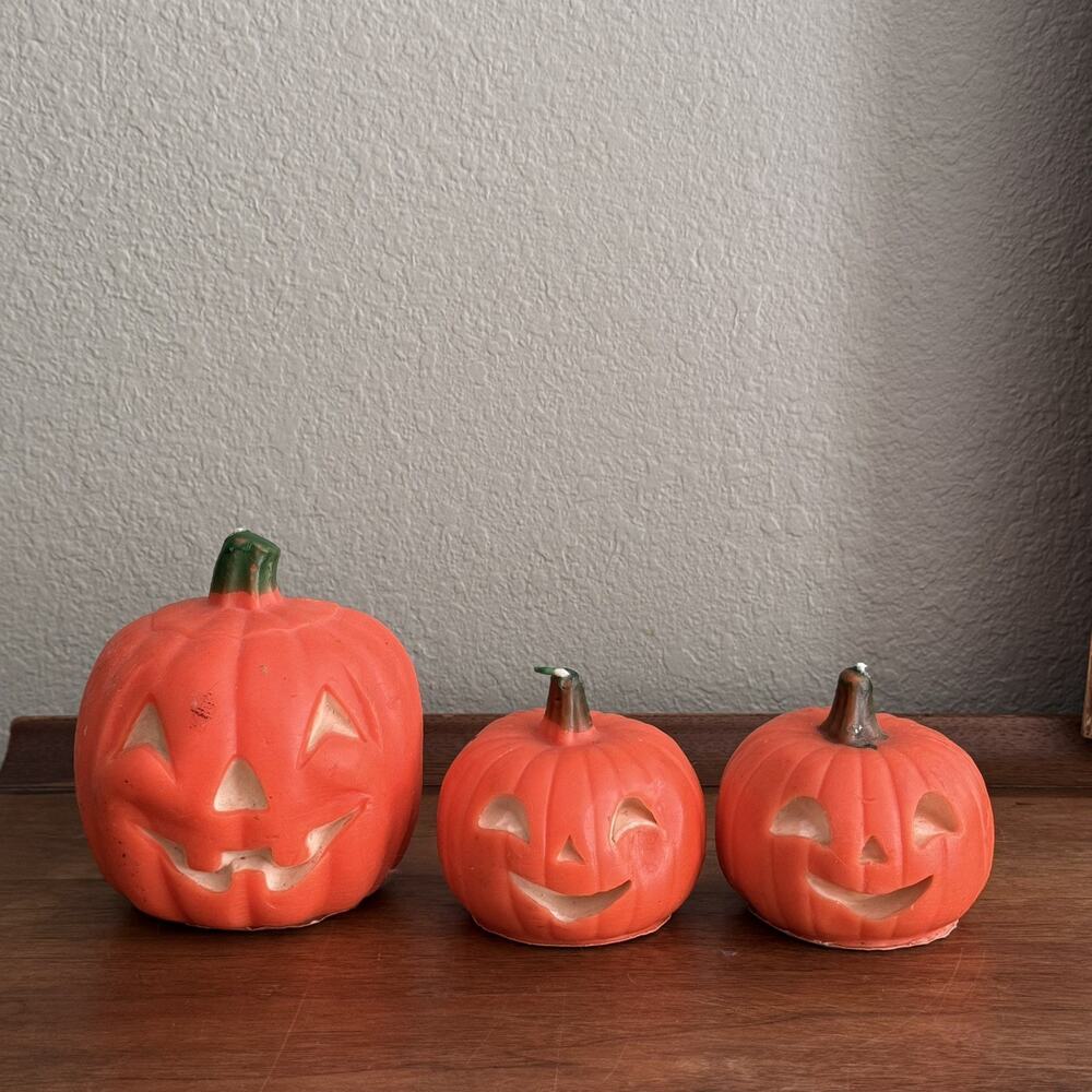 Lot of 3 Vintage Jack o Lantern Halloween Candle Pumpkins